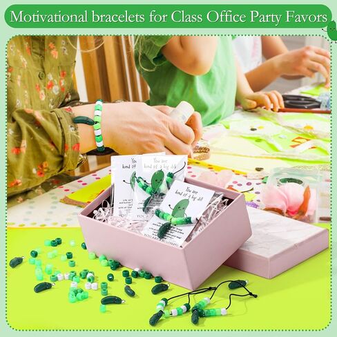 Knitgrip 18 Sets Pickle Party Favors Bulk Pickle Bead Bracelets Positive DIY Spirit Craft Bracelet with Inspirational Cucumber Card Motivational Gifts for Student Employee Coworker in Saudi Arabia