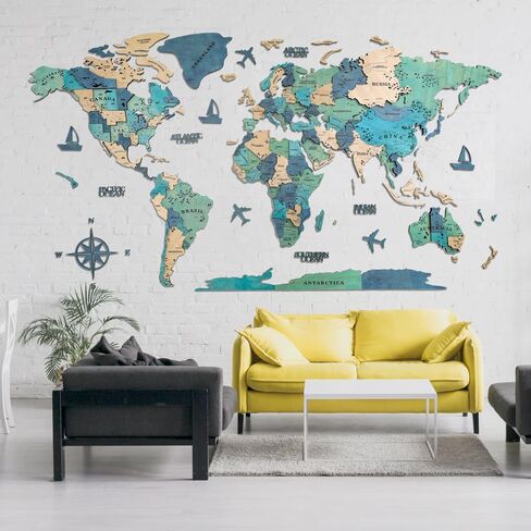 3D Wooden World Map, Wood Wall Map, Housewarming Gift, World Map, Wall Art Decor, Wooden Travel Map, Birthday Gift (Green) (L) in Saudi Arabia