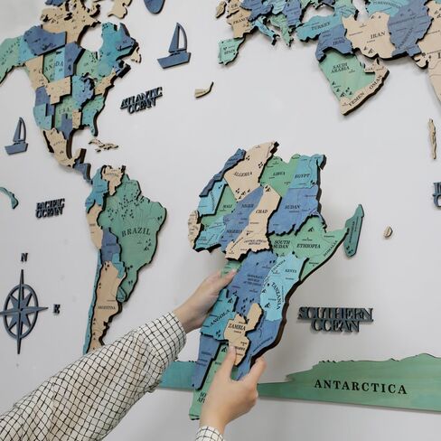 3D Wooden World Map, Wood Wall Map, Housewarming Gift, World Map, Wall Art Decor, Wooden Travel Map, Birthday Gift (Green) (L) in Saudi Arabia