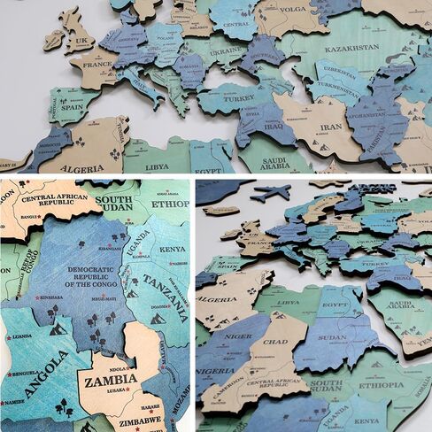 3D Wooden World Map, Wood Wall Map, Housewarming Gift, World Map, Wall Art Decor, Wooden Travel Map, Birthday Gift (Green) (L) in Saudi Arabia