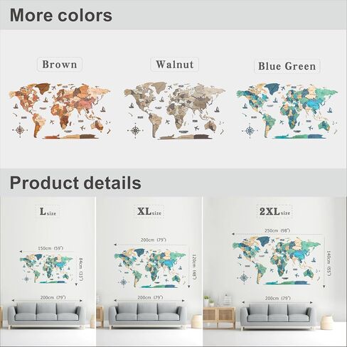 3D Wooden World Map, Wood Wall Map, Housewarming Gift, World Map, Wall Art Decor, Wooden Travel Map, Birthday Gift (Green) (L) in Saudi Arabia