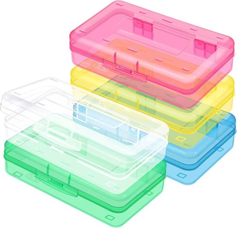 Outus 5 Pcs Plastic Pencil Box Large Capacity Pencil Box for Office Supplies Brush Painting Pencils Storage Case Office Storage Organizer(Pink, Yellow, Green, Blue, Clear) in Saudi Arabia