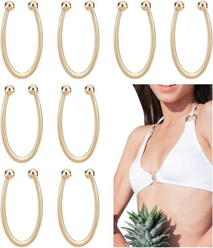 8 Pcs Bikini Closure, Light Gold Metal Strap Hooks Alloy Bikini Pins Clips U Shape Ring Buckle Lingerie Chest Closure Connector for Women Girls Costume Accessory in Saudi Arabia