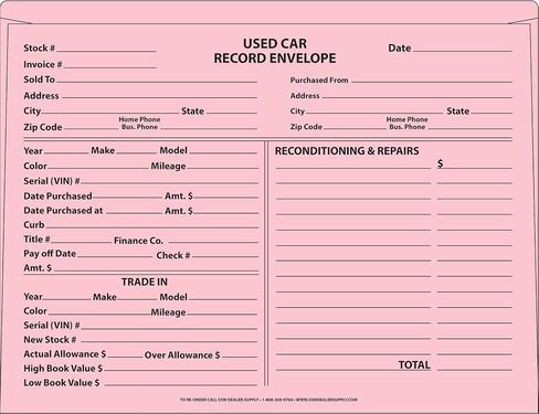 SSWBasics Used Car Deal Jackets - Pink - 9 1/2" H x 11 3/4" W - Pack of 100 Premium Deal Jackets for Dealerships for Retail Use in Saudi Arabia