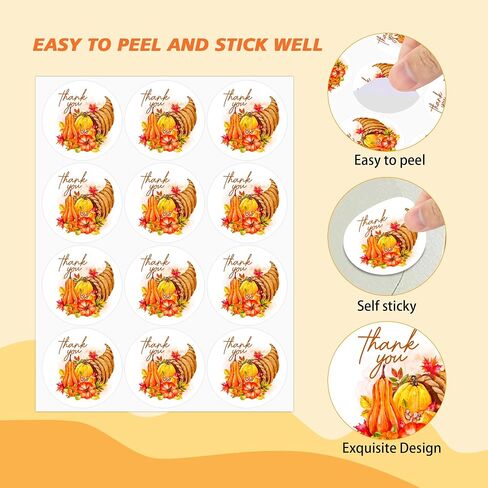 360PCS Fall Thanksgiving Thank You Stickers, Round Thanksgiving Pumpkin Maple Leaves Thank You Stickers for Envelope Seals Gift Bag Greeting Card Holiday Party Favors Decor, 1.5 in in Saudi Arabia