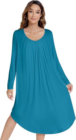 NACHILA Bamboo Nightgowns for Women Long Sleeve Sleep Shirt Ultra Soft Loungewear with V Neck Lightweight Sleepwear S-4XL in Kuwait