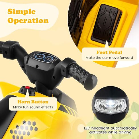 Costzon Kids ATV, 6V CAT Licensed Four Wheeler Quad Car Toy with LED Headlight, Horn, Treaded Tires, 4 Wheeler Electric ATV Ride on for 18-36 Months Boys Girls, Yellow in Saudi Arabia