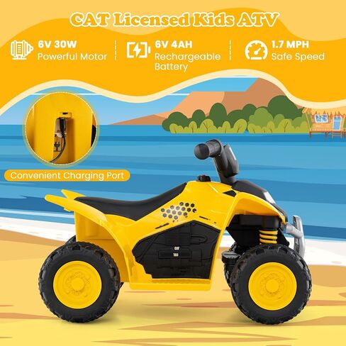 Costzon Kids ATV, 6V CAT Licensed Four Wheeler Quad Car Toy with LED Headlight, Horn, Treaded Tires, 4 Wheeler Electric ATV Ride on for 18-36 Months Boys Girls, Yellow in Saudi Arabia