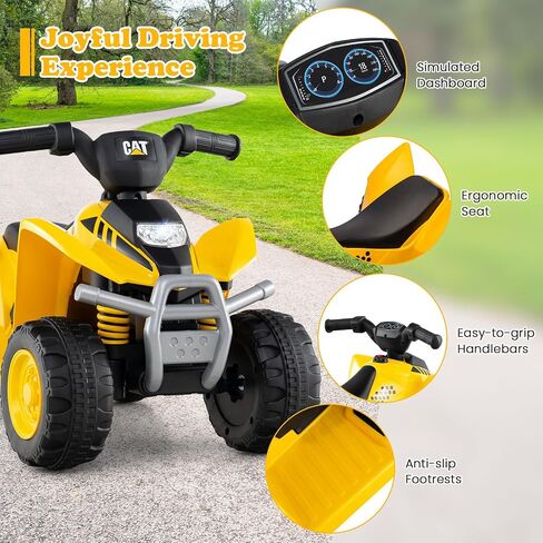 Costzon Kids ATV, 6V CAT Licensed Four Wheeler Quad Car Toy with LED Headlight, Horn, Treaded Tires, 4 Wheeler Electric ATV Ride on for 18-36 Months Boys Girls, Yellow in Saudi Arabia