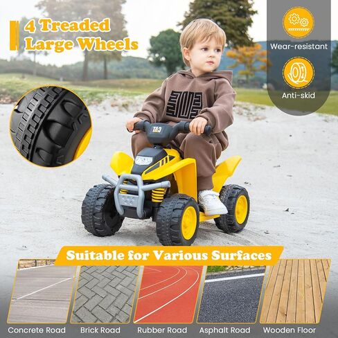 Costzon Kids ATV, 6V CAT Licensed Four Wheeler Quad Car Toy with LED Headlight, Horn, Treaded Tires, 4 Wheeler Electric ATV Ride on for 18-36 Months Boys Girls, Yellow in Saudi Arabia