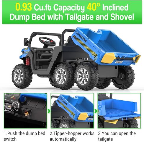Garvee 24V Electric Ride On Dump Truck for Kids - 2-Seater 4WD 6 Wheels Remote Control Car with Dump Bed | ASTM Certified Kids Ride-On Toy Truck w/Parent Control & Music in Saudi Arabia