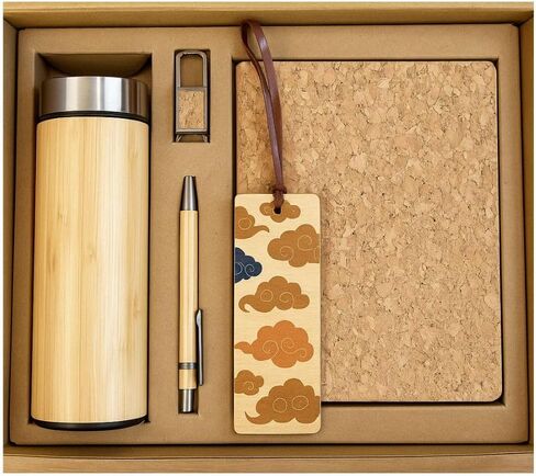 Corporate Gift Set – Eco-Friendly Bamboo Water Bottle, Handcrafted Journal, Pen, Keychain & Wooden Bookmark in Elegant Box – Employee Appreciation, Executive & Client Gift Box in Saudi Arabia