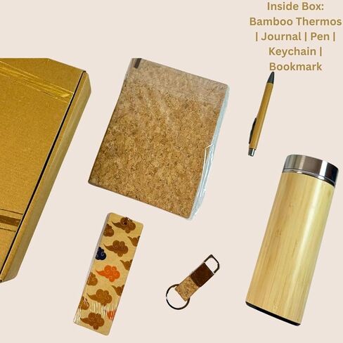 Corporate Gift Set – Eco-Friendly Bamboo Water Bottle, Handcrafted Journal, Pen, Keychain & Wooden Bookmark in Elegant Box – Employee Appreciation, Executive & Client Gift Box in Saudi Arabia