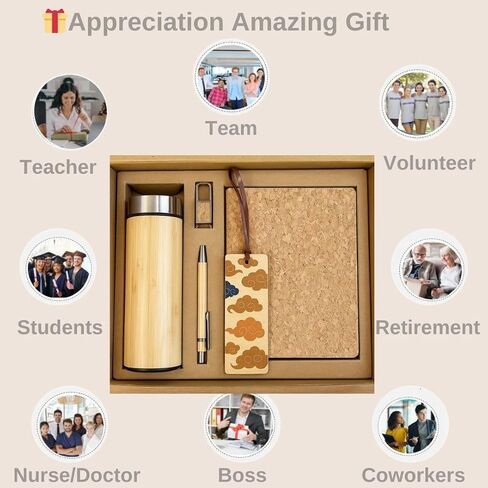 Corporate Gift Set – Eco-Friendly Bamboo Water Bottle, Handcrafted Journal, Pen, Keychain & Wooden Bookmark in Elegant Box – Employee Appreciation, Executive & Client Gift Box in Saudi Arabia