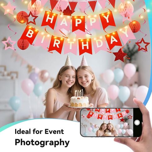 Birthday Decorations,Blue Happy Birthday Banner with Fairy lights,Pennant Banner,Honeycomb Balls and Star Hanging Swirls Streamer Happy Birthday Party Decorations for Women Men Boys Girls in Saudi Arabia