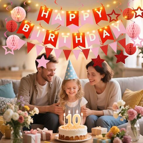 Birthday Decorations,Blue Happy Birthday Banner with Fairy lights,Pennant Banner,Honeycomb Balls and Star Hanging Swirls Streamer Happy Birthday Party Decorations for Women Men Boys Girls in Saudi Arabia