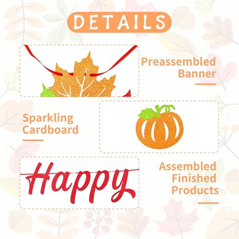 Happy Fall Banner Decorations - Langing Glitter Autumn Banner مع قرع اليقطين وعلامة الأرجوشة لافتات الشكر ، وموسم الحصاد ، وموسم الخريف ، والمنزل ، والمكتب ، والجدار ، والديكور الموسمي in Kuwait