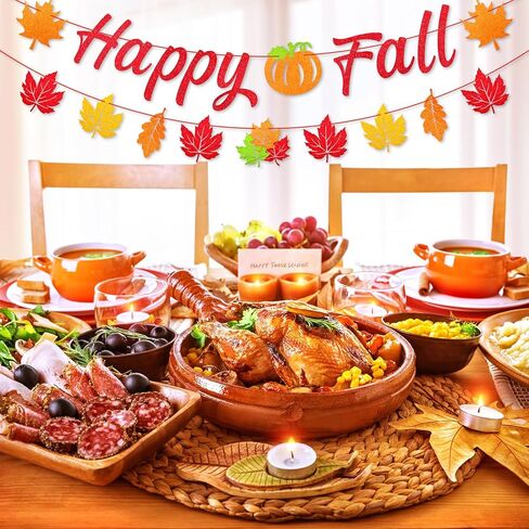 Happy Fall Banner Decorations - Langing Glitter Autumn Banner مع قرع اليقطين وعلامة الأرجوشة لافتات الشكر ، وموسم الحصاد ، وموسم الخريف ، والمنزل ، والمكتب ، والجدار ، والديكور الموسمي in Kuwait