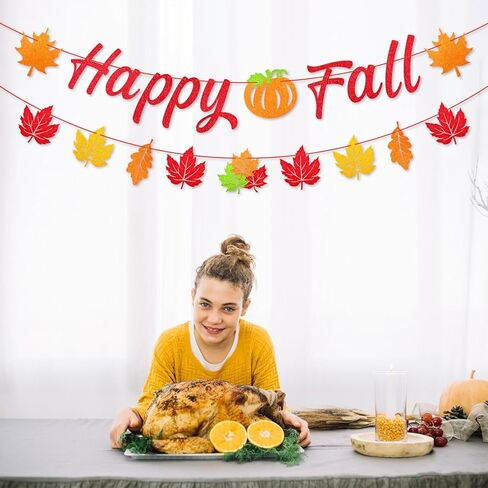 Happy Fall Banner Decorations - Langing Glitter Autumn Banner مع قرع اليقطين وعلامة الأرجوشة لافتات الشكر ، وموسم الحصاد ، وموسم الخريف ، والمنزل ، والمكتب ، والجدار ، والديكور الموسمي in Kuwait