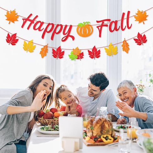 Happy Fall Banner Decorations - Langing Glitter Autumn Banner مع قرع اليقطين وعلامة الأرجوشة لافتات الشكر ، وموسم الحصاد ، وموسم الخريف ، والمنزل ، والمكتب ، والجدار ، والديكور الموسمي in Kuwait