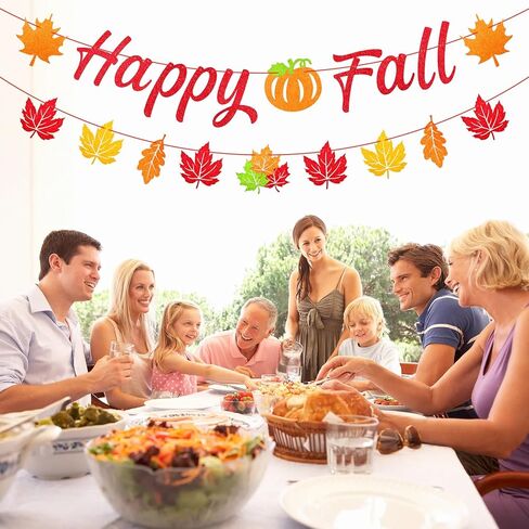 Happy Fall Banner Decorations - Langing Glitter Autumn Banner مع قرع اليقطين وعلامة الأرجوشة لافتات الشكر ، وموسم الحصاد ، وموسم الخريف ، والمنزل ، والمكتب ، والجدار ، والديكور الموسمي in Kuwait