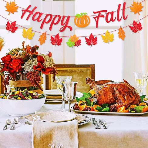 Happy Fall Banner Decorations - Langing Glitter Autumn Banner مع قرع اليقطين وعلامة الأرجوشة لافتات الشكر ، وموسم الحصاد ، وموسم الخريف ، والمنزل ، والمكتب ، والجدار ، والديكور الموسمي in Kuwait