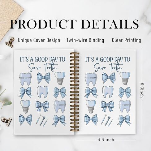 QLMX Coquette Dentist Spiral Notebook, Blue Bow Dentist Gifts Journal Notebook, Dental Assistant Must Haves Notebooks for School Work, Dental Office Supplies Gifts for Women Dentists, 5.5x8.3 Inch in Saudi Arabia