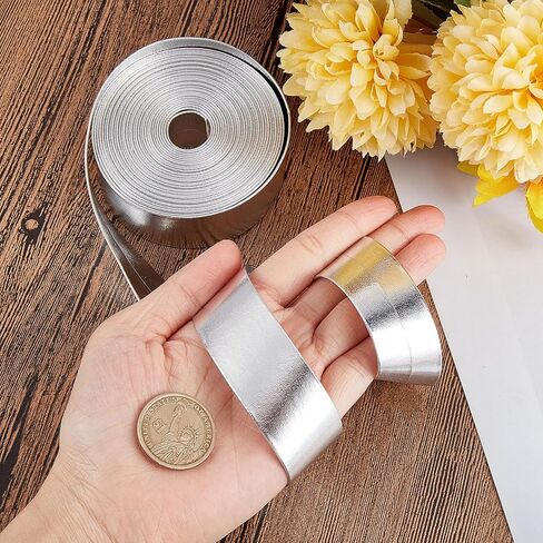 GORGECRAFT 5.5Yds x 1" Metallic Leather Straps Shiny Flat Silver Leather Cord Glossy Pu Leather Lace Stripper Beading String Ribbon Crafts Double Sided Strips Faux Supplies for Pillow Making Crafting in Saudi Arabia