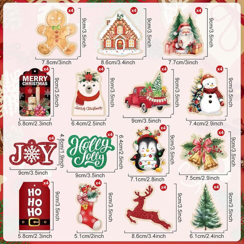 60 PCS عيد الميلاد هدايا مع سلسلة ، عيد الميلاد سانتا اسم هدية العلامات لقضاء العطلات ، بريق براون الورق كرافت هدايا ، ملصقات هدايا عيد الميلاد لعيد الميلاد هدايا التفاف (10 تصميمات متنوعة) in Kuwait