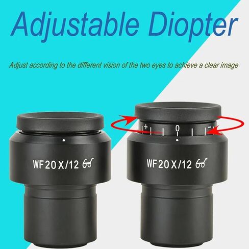 Eujgoov 20x مجال عرض واسع ، تعديل Diopter Zoom العدسة المجهر الرقمي مع واجهة 30 مم لاستريو مناسبة لسلسلة العدسة البصرية جسم معدني in Kuwait