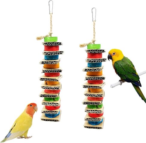 2 Pack Small Bird Chews Toys Hanging Cardboard Wood Chewing Shredding Parrot Cage Toy for Medium Birds Conures Parakeet Cockatiel Budgies Love Birds Canary in Kuwait