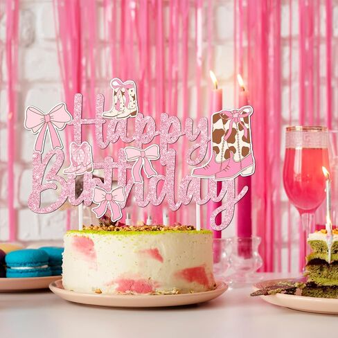 Cowgirls Boots Bows Cake Topper Coquette Cowgirl Birthday Cake Decorations Glitter Pink Cowgirls Boots Cake Picks Western Cowgirl Bow Birthday Party Supplies for Boots and Bows Baby Shower Decor in Saudi Arabia