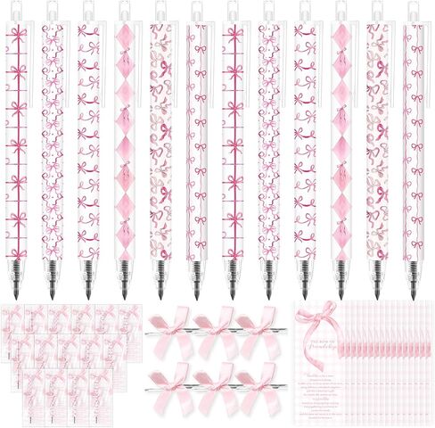 30 Set Preppy Pink Coquette Bow Mechanical Pencil Bow of Friendship Bookmark Card 6 Styles Eternal Pencil Kawaii School Supplies Gift for BFF Daughter Student Classmate Friend in Saudi Arabia