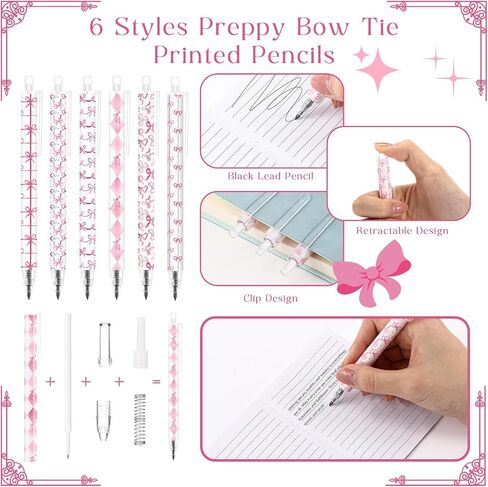 30 Set Preppy Pink Coquette Bow Mechanical Pencil Bow of Friendship Bookmark Card 6 Styles Eternal Pencil Kawaii School Supplies Gift for BFF Daughter Student Classmate Friend in Saudi Arabia