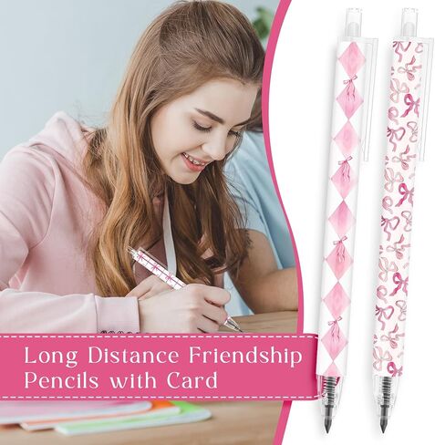 30 Set Preppy Pink Coquette Bow Mechanical Pencil Bow of Friendship Bookmark Card 6 Styles Eternal Pencil Kawaii School Supplies Gift for BFF Daughter Student Classmate Friend in Saudi Arabia