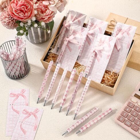 30 Set Preppy Pink Coquette Bow Mechanical Pencil Bow of Friendship Bookmark Card 6 Styles Eternal Pencil Kawaii School Supplies Gift for BFF Daughter Student Classmate Friend in Saudi Arabia