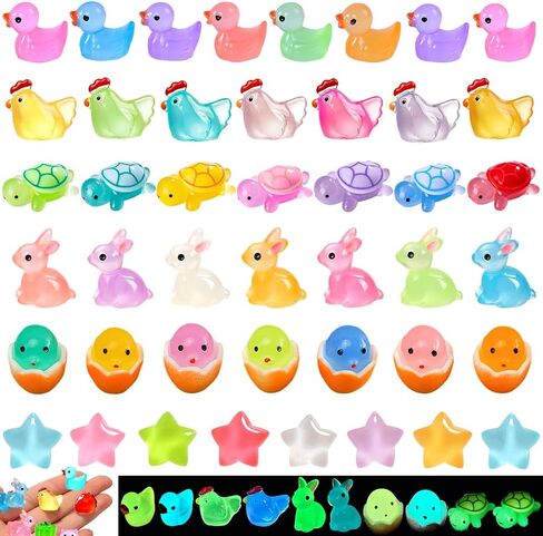 Mini Resin Animals Variety Pack 50 Mini Ducks Rabbits Turtles Chickens Stars Tiny Little Animals Figures to Hide Small Plastic Animal Figurines Luminous Toys for Dollhouse Decor Accessories Pink in Saudi Arabia