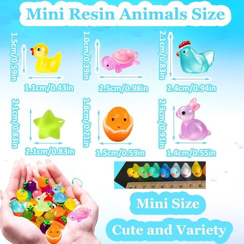 Mini Resin Animals Variety Pack 50 Mini Ducks Rabbits Turtles Chickens Stars Tiny Little Animals Figures to Hide Small Plastic Animal Figurines Luminous Toys for Dollhouse Decor Accessories Pink in Saudi Arabia