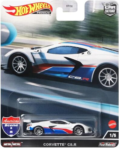 Chevy Corvette C8.R Pearl White with Red and Blue Stripes American Scene Car Culture Series Diecast Model Car HCK03 in Saudi Arabia