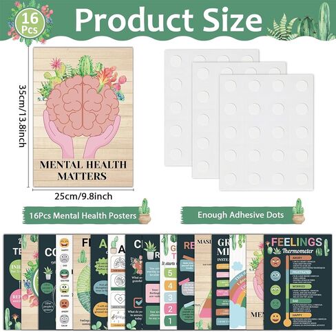GISGFIM 16PCS ملصقات الصحة العقلية CACTUS للفصول الدراسية للعلاج النضج النمو النمو العقلية الملهمة ملصقات الاستشارات يجب أن يكون الشعور بالملصق العجلة عجلات اقتباسات إيجابية in Saudi Arabia