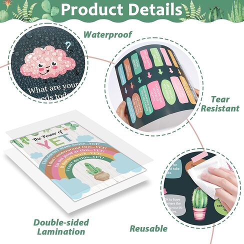 GISGFIM 16PCS ملصقات الصحة العقلية CACTUS للفصول الدراسية للعلاج النضج النمو النمو العقلية الملهمة ملصقات الاستشارات يجب أن يكون الشعور بالملصق العجلة عجلات اقتباسات إيجابية in Saudi Arabia