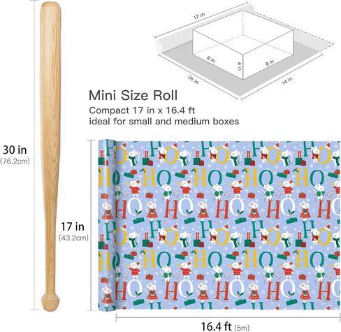 RUSPEPA Christmas Cow Wrapping Paper Roll, Mini Roll, Cute Highland Cow with Wreath & Scarf, Floral and Greenery, Gift Wrap for Kids, Women, Family, Farmhouse Style Xmas Gifts, 17 Inches x 16.4 Feet in Saudi Arabia