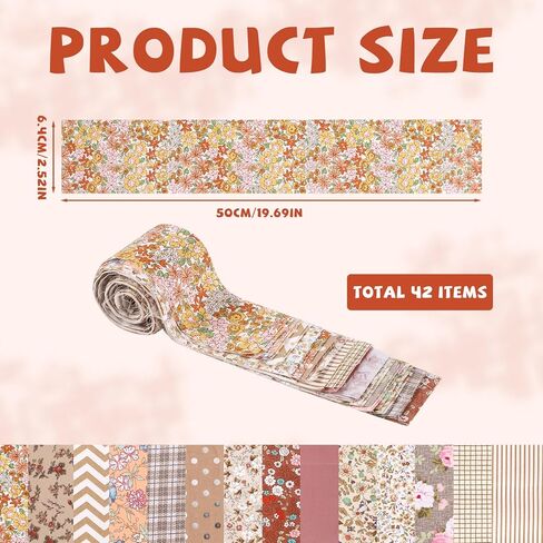 42pcs نسيج خياطة اللحف الهلام ، 2.52x19.69in jellyroll لحاف قطعة قماش ناعمة ما قبل القطع وشرائح لفة الخياطة قبل الغسيل لخطوط لفة لحرف اللحف in Kuwait