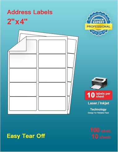 2 "× 4" ملصقات عناوين واضحة ، ملصقات عناوين الشحن لطابعات Inkjet & Laser ، ملصق مقاوم للماء ، سهلة التقشير (250 ملصقات ، 25 ورقة) in Saudi Arabia