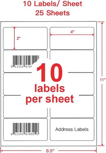 2 "× 4" ملصقات عناوين واضحة ، ملصقات عناوين الشحن لطابعات Inkjet & Laser ، ملصق مقاوم للماء ، سهلة التقشير (250 ملصقات ، 25 ورقة) in Saudi Arabia