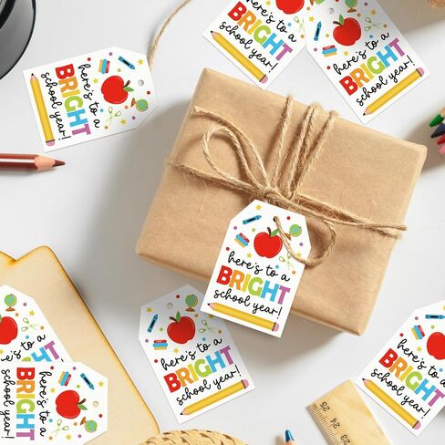 Back to School Paper Gift Tags First Day of School Blank Tags Colored Here's to A Bright Year Hanging Labels with Hemp Rope for Welcome Party Present DIY Crafts, 60 Pcs in Saudi Arabia