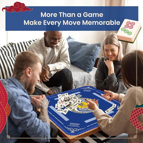 Mahjong Mat American - 32 "× 32" غطاء طاولة غير قابل للطي - دليل الاتجاه ، خياطة متينة - صندوق الحمل ومربع الهدايا - الأزرق in Saudi Arabia