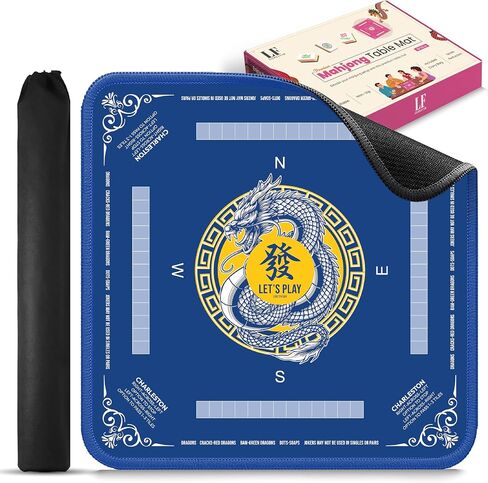 Mahjong Mat American - 32 "× 32" غطاء طاولة غير قابل للطي - دليل الاتجاه ، خياطة متينة - صندوق الحمل ومربع الهدايا - الأزرق in Saudi Arabia