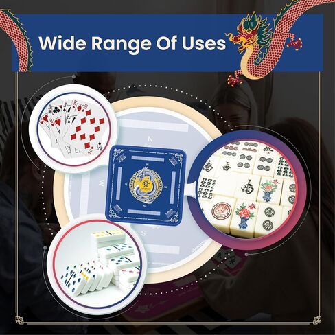 Mahjong Mat American - 32 "× 32" غطاء طاولة غير قابل للطي - دليل الاتجاه ، خياطة متينة - صندوق الحمل ومربع الهدايا - الأزرق in Saudi Arabia