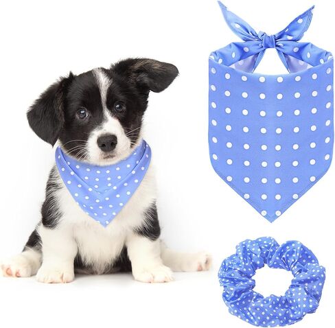 Sanwuta Dog Bandanas & Matching Hair Scrunchie Set Blue Dot Spring Summer Clothes Pet Scarf Bibs Bandana for Owner and Dog Matching Large Medium Puppy in Saudi Arabia